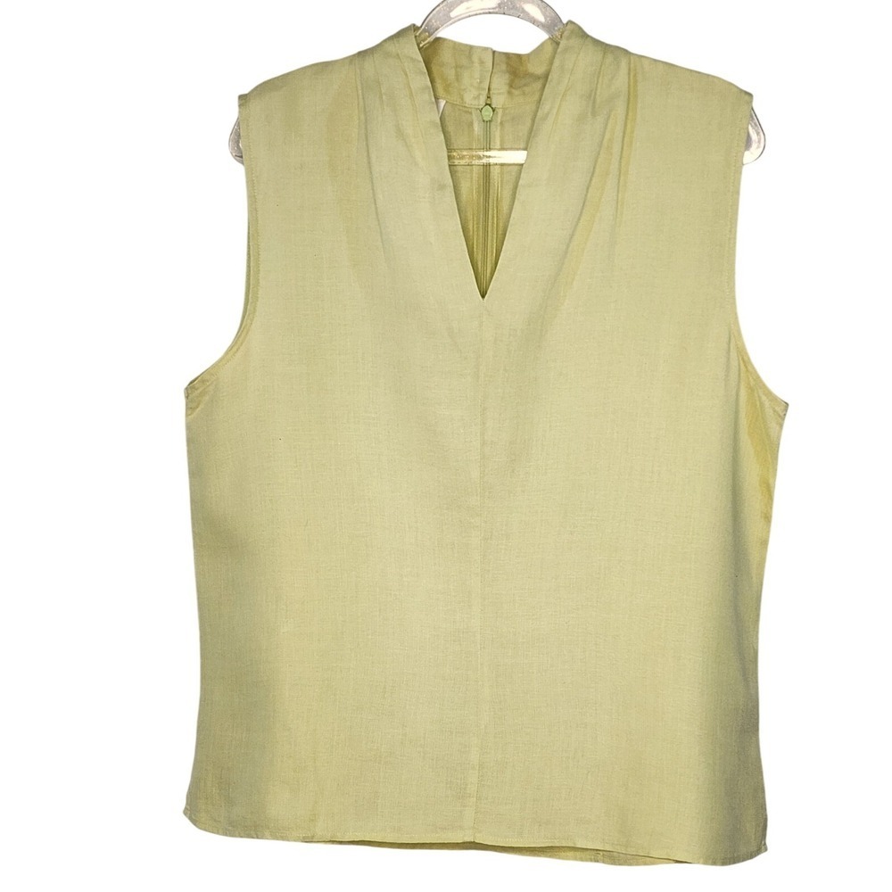 EUC Vintage Sleeveless Top Yellowish‎ Green High Neck Blouse Career Office Work